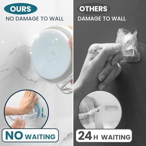 TAILI Soap Holder, Soap Dish Suction Cup with Hooks, Stainless Steel, White | Soap Dish for Shower, Bathroom Bar soap holder Shower Wall, Stainless Steel Sponge Holder for Tub Kitchen - color: White