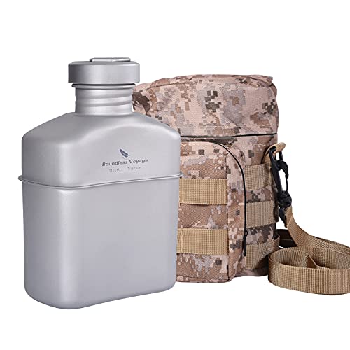 Boundless Voyage Titanium Military Canteen Outdoor Camping Hiking Water Bottle Mess Kit (Ti15158A (No cups))