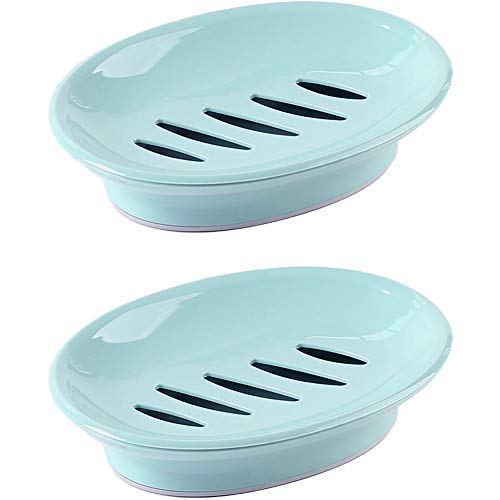 WYOK 2-Pack Soap Dish Plastic Soap Holder with Drainage for Shower (Blue) | Bar Soap Tray, Soap Case with Drain, Keep Soap Dry, Self Draining, Non-Slip, Easy Cleaning, For Bathroom Kitchen Sink - color: Blue
