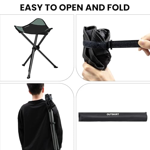 OUTSKIRT Camping Folding Tripod Stools Portable 2 Pack Extra Tall for Adults High Lightweight for Fishing Hiking Backpacking - color: Black and Grey