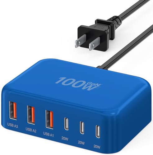 USB C Charger Block, GaN Fast USB Charging Station Hub with 100W Max 6-Port - color: C-Blue, size: 100W