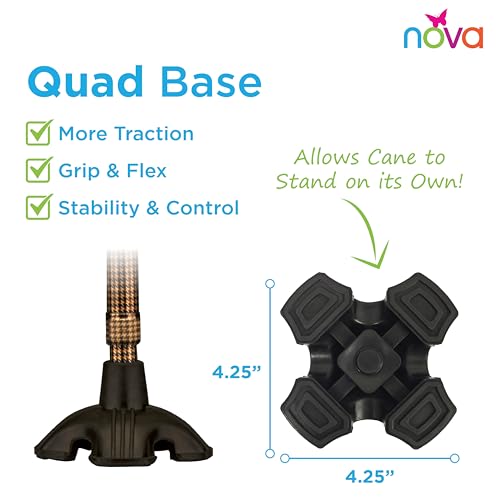 Nova Joy Designer Offset Quad Cane for Seniors - Unisex Adjustable Lightweight Walking Aid with Foam Handle, Wrist Strap and Anti-Rattle Lock - Essential Mobility Support - Houndstooth - color: Houndstooth