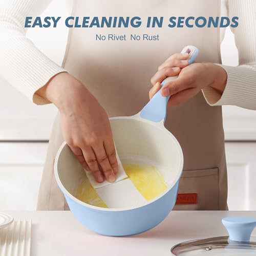 SENSARTE Ceramic Nonstick Saucepan with Lid 2.0QT, PTFE/PFAS Free, Blue | Kitchen Cooking Pot with Stay Cool Handle, Induction Compatible, Ceramic Coating - color: Glacier Blue, size: 2.0 Quarts