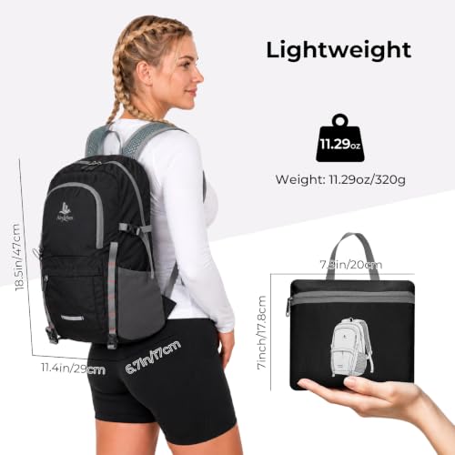 20L Small Hiking Backpack for Women Men,Lightweight Packable Travel Daypack | Water-Resistant Fabric, Quick Access Pocket, Adjustable Strap, Foldable Day pack for Camping, Cycling, Travel (Black) - color: Black