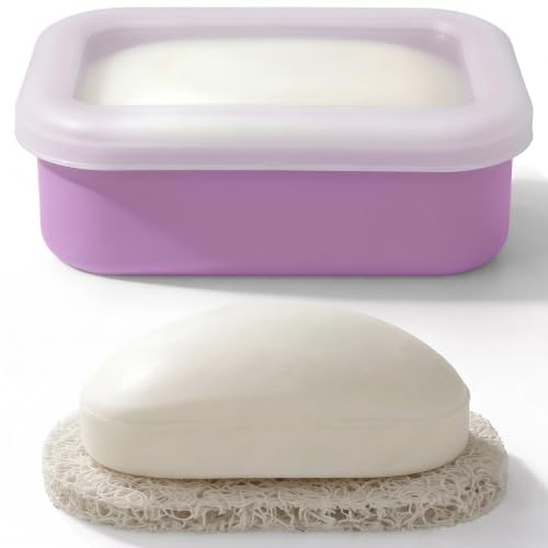 AIMAIAIMAI Enhanced Leak Proof Travel Soap Container, Compact Silicone Travel Soap Holder with Drainage Pad, Great for Camping, Gym and Business Trip (Purple) - color: Purple