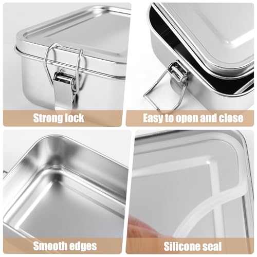 4 Pcs Stainless Steel Bento Box, Metal Lunch Box, Food Storage Containers with Lockable Clips to Leak Proof, Reusable Metal Lunch Snack Boxes for Work, Picnic, Camping, Dishwasher Safe(850ml)