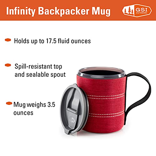 GSI Outdoors Infinity Backpacker Mug I Lightweight, BPA-Free Coffee Cup for Travel, Camping Gear, Backpacking and Outdoors - 17 oz. - color: Heathered Red