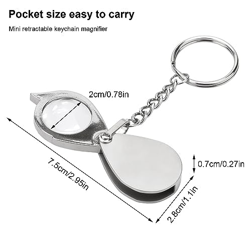 Rongon 10X Pocket Magnifying Glass Small Folding Keychain Magnifier - color: Silver-4pcs