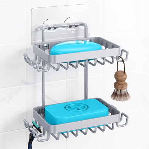 Nieifi Bar Soap Holder, Adhesive Soap Dish for Bathroom Shower Wall - color: Grey, size: 2 Tier