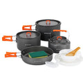 Odoland 15pcs Camping Cookware Non-Stick Lightweight Camping Pots and Pans Set with Kettle Plastic Plates Bowls Soup Spoon for Camping, Backpacking, Outdoor Cooking and Picnic