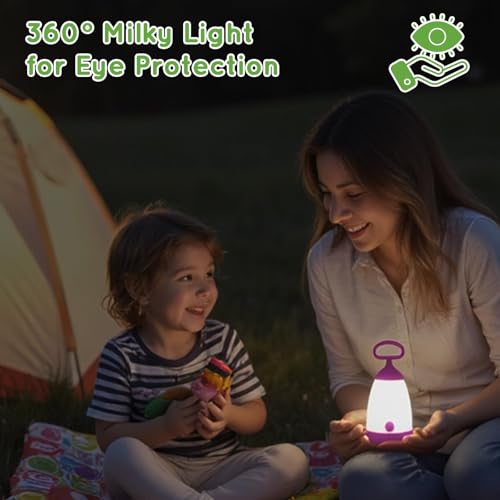 Kids Camping Lantern & Night Light Battery Powered (AAA Included), 360° Eye-Safe Light, IPX4 Waterproof with RGB Modes Portable for Outdoor, Emergency & Bedtime, Gift for Children (Purple) - color: Purple