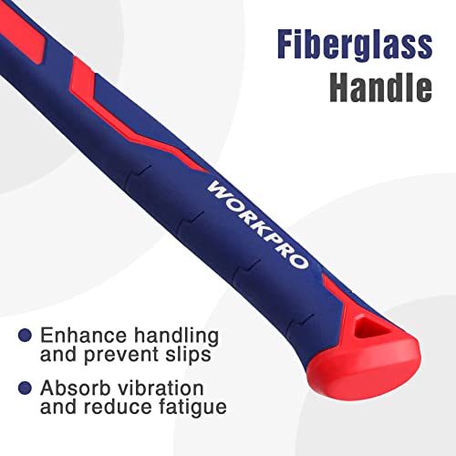 WORKPRO 16 oz Claw Hammer, Forged Steel Head, Fiberglass Handle - color: Blue and Red, size: 16 oz