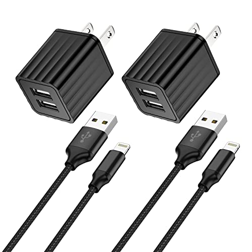iPhone Fast Charger,2Pack Dual Port Wall Charger with Fast Charging 6.6Foot | Long Nylon Braided USBC to Lightning Cable Cord Double Wall Charger Adapter Block Plug for iPhone 14 13 12 Pro Max 11 SE iPad - color: Black 6FT A-L