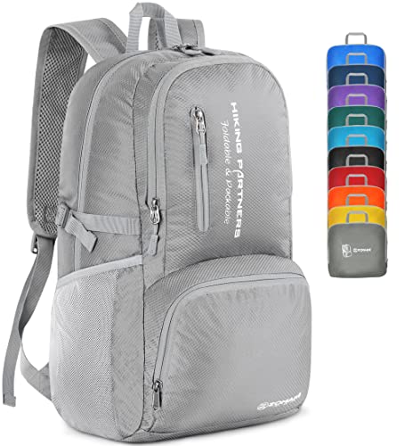 ZOMAKE Lightweight Packable Backpack, 35L Foldable Daypack (Silver Grey) | Light Hiking Backpacks Water Resistant Collapsible Day Pack for Travel, Everyday Carry, Multi-Pocket Layout, Heavy Duty Nylon - color: Sliver Grey, size: 35L