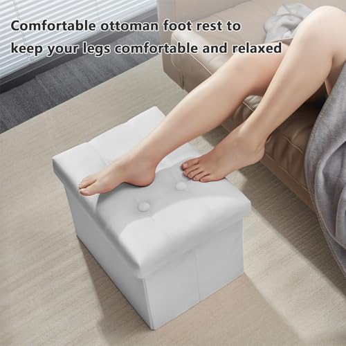 AmasSmile Ottoman with Storage,17" Folding Velvet Foot Rest Chest,White - color: White 1 Pack,, size: 17"*13"*13"inch