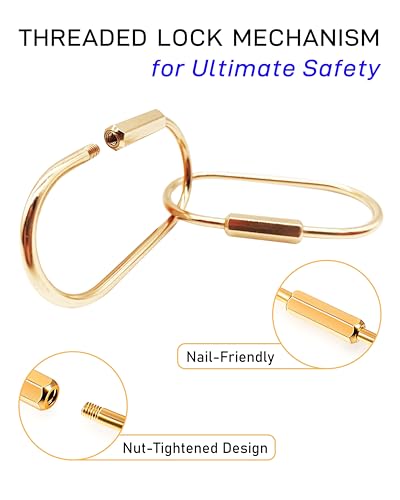 Gold Carabiner Keychain 10-Pack, Brass Screw Lock Key Ring