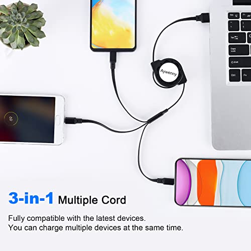 Multi Retractable Charging Cable, 3 in 1 USB Charging Cable 3 Pack | With USB C/Micro USB/Phone Port, 3.3FT for Phone17 16 15 14 13 12 11,Galaxy with Cell Phones Tablets Universal Use