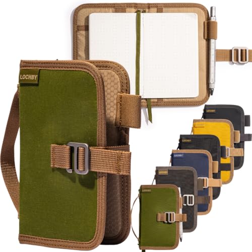 LOCHBY® Mini Field Journal | Water Resistant Waxed Canvas | Pen Loop | Included Tomoe River Notebook | Perfect for Travel, Art, Bullet Journal - color: Olive, size: Pocket-size Hook