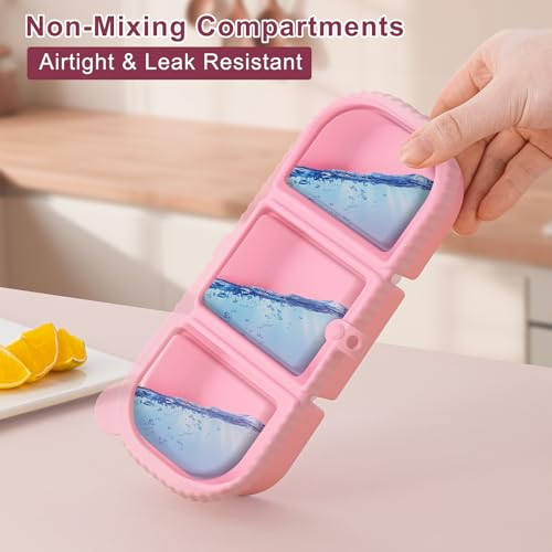2Pack Silicone Reusable Snack Containers with Lids | Small 3-Compartment Snackle Box |Perfect for Kids Lunch, Sauce, Food Storage at School, Work, Travel - color: 3-Compartment (2-Pack)-Apricot,pink