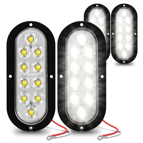 TRUE MODS 4pc 6" Clear White Oval LED Reverse Trailer Tail Light for Truck | DOT FMVSS 108, Surface Mount, IP67 Submersible, Park & Turn Signal, LED Trailer Tail Brake Lights, Stop Turn Tail Park Brake - color: White, size: 4 Pack
