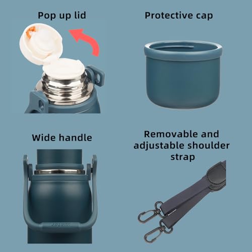 BJPKPK Stainless Steel Insulated Bottle with Handle & Strap, 50oz | Leak-proof vacuum insulation keeps drinks cold/hot for hours. BPA-free, dishwasher safe. Includes handle & strap. Navy Blue. - color: Navy Blue, size: 50 Ounces