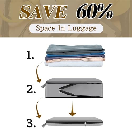 Hosuly 6 Pcs Compression Packing Cubes, 17.3 x 12.6'', Dark Gray - color: Dark Gray