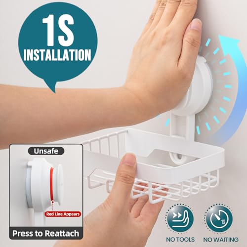 TAILI Soap Dish for Shower, Bar Soap Holder,Suction Visible Indicator,White | Soap Holder Shower, Soap Bar Holder for Shower Wall, Removable Bathroom Sponge Holder, One-Press Plastic Soap Dish - color: Light White