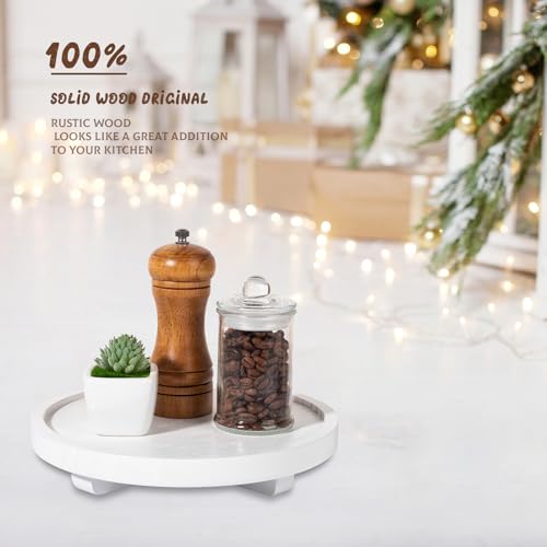 Round Decorative Tray Farmhouse Kitchen Decor Soap Dish, 9" White | Waterproof, Lightweight, Easy Clean, Wood Riser Pedestal Stand Accessories for Office Desk, Vanity, Counter, Sink - color: White, size: 9"