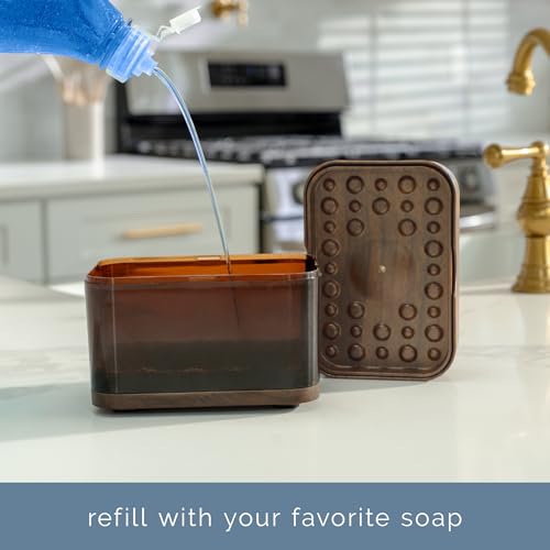 S&T INC. Dish Soap Dispenser and Sponge Holder, Plastic Walnut and Amber - color: Walnut and Amber