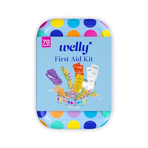Welly First Aid Kit - Bravery Badges in Flexible Fabric and Waterproof, Singe Use Ointments Triple Antibiotic, Cleansing Wipes and Hydrocortisone - 70 Count