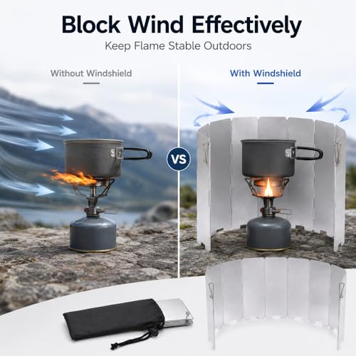9 Pack Aluminum Camping Stove Windscreen, Foldable Lightweight Butane Burner Windshield with Storage Bag, Portable Outdoor Grill Wind Shield for Hiking, Cooking, BBQ, Backpacking - size: 9 Plates
