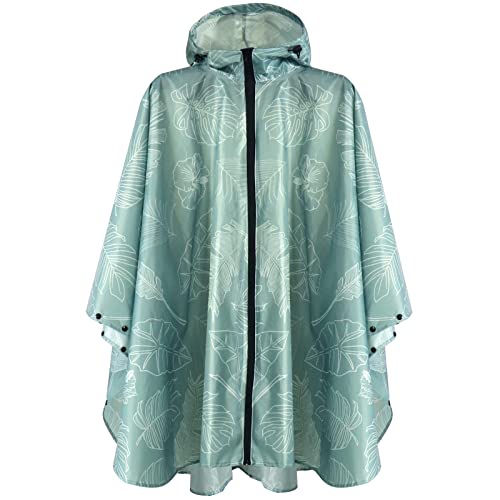 ANYOO Waterproof Rain Poncho Lightweight Reusable Hiking Hooded Coat Jacket for Outdoor Activities - color: Green Leaf