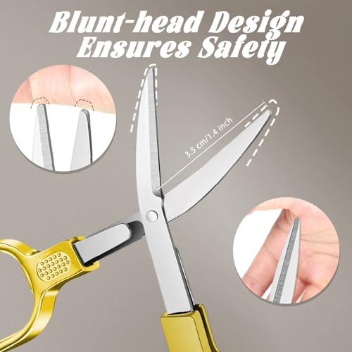 2 PCS Stainless Steel Mini Folding Scissors, Safety Pocket-Sized Multipurpose Scissors with Keychains for Travel, Home, Office, Crafts, Sewing & Nurse Accessories (Gold) - color: Gold