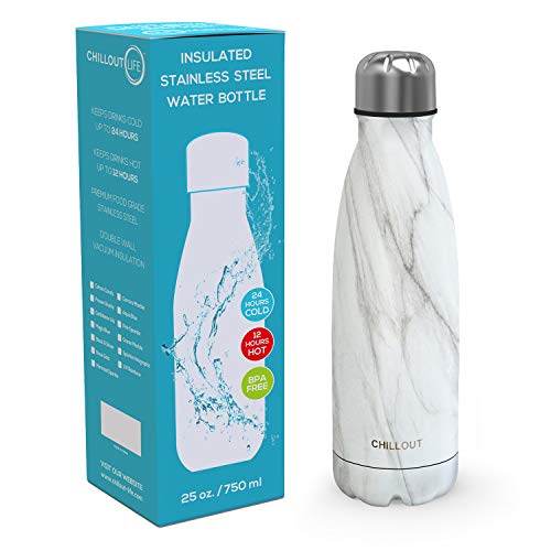 CHILLOUT LIFE 25oz Insulated Stainless Steel Water Bottle, Leak Proof - color: Carrara Marble