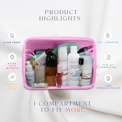 DANCOUR Clear Makeup Bag Large Pouch Cosmetic Travel Bag TSA Approved Light Pink Clear Cosmetic Case Organizer - color: Light Pink, style: Large