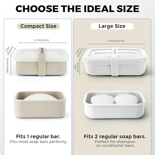 Compact Leakproof Travel Soap Case with Lid & Silicone Strap - Portable Draining Soap Bar Holder for Gym, Bathroom, Camping - Lightweight Silicone Soap Dish Container (Off-White) - color: Off-white