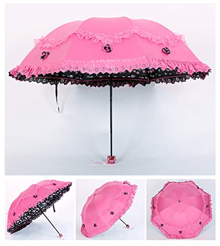 Honeystore Princess Lace Ultraviolet-Proof Folding Umbrella Anti-uv Dome Parasol - color: Fuchsia