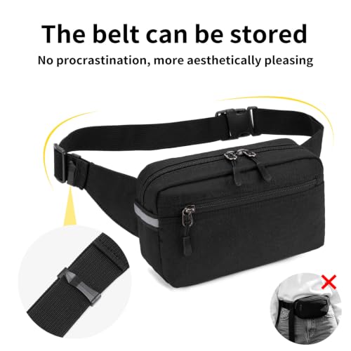 Mini Hiking Waist Bag, 3-Pocket 1.7L RFID Blocking Fanny Pack for Men Women - color: Black