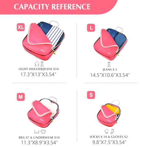 Gonex Compression Packing Cubes, 4-Piece Expandable Travel Organizers - color: 4-Bright Pink, size: 4 Set
