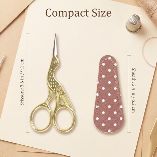 BIHRTC 3.6inch Little Embroidery Scissors Sharp Stainless Steel Tip Sewing | Cross Stitch Scissors for Office Home Manual Sewing Handicraft DIY Tool Art Work Needlepoint Crochet Vintage Detail Shears - color: Gold, size: 3.6inch