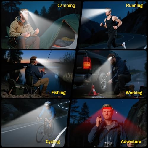 LED Headlamp Rechargeable 2PCS,Head Lamp with Red Light 260°Wide Beam | Headlight 8 Mode Waterproof Motion Sensor Head Torch Flashlight,Bright Headlamps for Adults Camping,Running,Fishing,Reading - size: 2 Packs