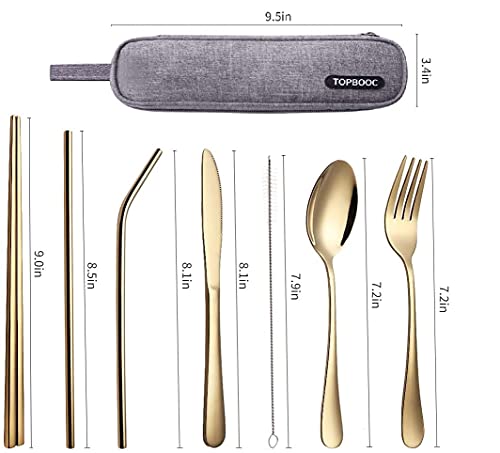Portable Stainless Steel Flatware Set, Travel Camping Cutlery Set, Portable Utensil Travel Silverware Dinnerware Set with a Waterproof Case (Gold) - color: Gold