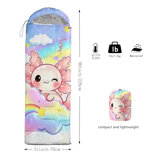 QOOMO Axolotl Cute Camping Sleeping Bags,3 Season Warm & Cool Weather,Lightweight,Waterproof Sleeping Bags for Adults & Kids,Traveling,and Outdoors - color: Axolotl Cute C3