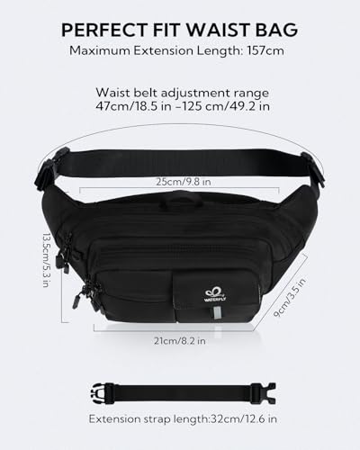 WATERFLY Fanny Pack Waist Bag: 3L Large RFID Anti-Theft with 9 Pockets - color: Black