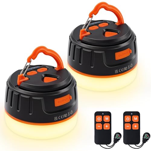 Sinvitron LED Camping Lantern Rechargeable with Remote Control - 1000LM 150H Runtime Tent Light, 5200mAh Water-Resistant Emergency Light for Hurricane Power Outages, Hiking Home - style: 2Pack Black&Org