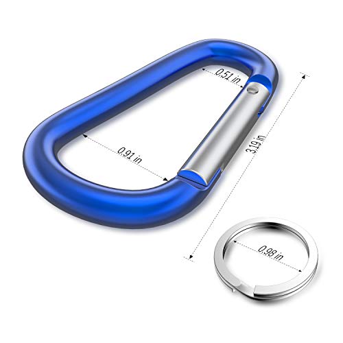 sprookber 3" Aluminum Carabiner D Ring, Caribeener Clips, Spring Snap Hook for Keychain Clip, Set of 10 - color: Multicolor