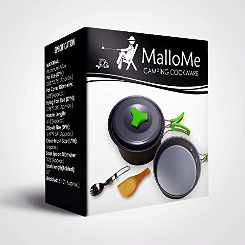 MalloMe Camping Cookware Mess Kit for Backpacking Gear – Camping Cooking Set - Camping Pots and Pans Set - Backpacking Stove/Portable Stove Compatible - Camp Kitchen Equipment Accessories Pot - color: 10Pcs-3L-Green