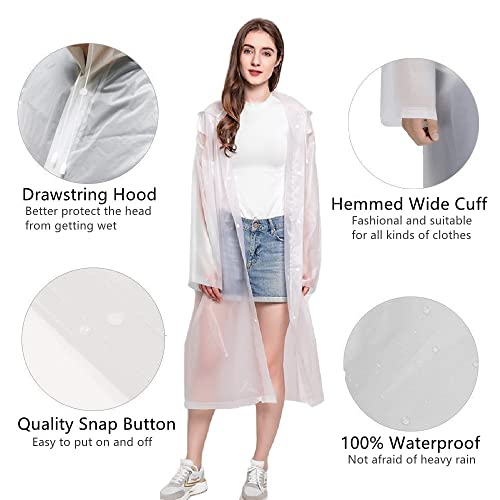 Rain Ponchos for Adults Reusable, 2-5 Pack Raincoat for Women Men, Waterproof Rain Coat Gear with Hood Drawstring - color: White X2