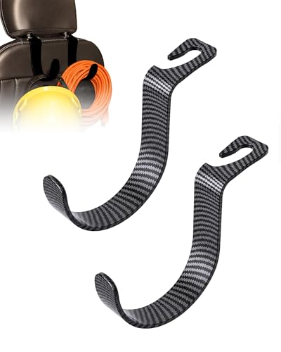 XL Hard Hat Holder for Truck, Carbon Fiber Style Headrest Hooks, 2PK | Extra-Large 7.3 x 5 in Design, 44 lb Capacity, Lightweight Nylon-Microfiber Construction - size: 2-Pack-Carbon Fiber Style
