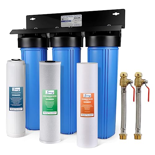 iSpring WGB32B-PB+AHPF12MNPT16X2 3-Stage Whole House Water Filter System, Reduces Lead, Chlorine, Sediment Home Water Filtration w/ 3/4'' Braided Stainless Steel Hose Connectors - style: Heavy Metals